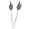 Embelished White Stone Wings Tasseled Chain Silver Lapel Pin Brooch For Men In Gift Box