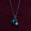Light Blue Gemstone Flower and Pearl Ribbon Necklace