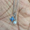 Light Blue Gemstone Flower and Pearl Ribbon Necklace