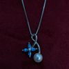 Light Blue Gemstone Flower and Pearl Ribbon Necklace