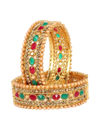 YouBella Set Of 2 Gold-Plated & Green Stone-Studded Bangles