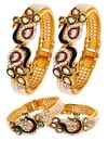 YouBella Jewellery Traditional Gold Plated Combo of 2 Bracelet Bangles Set for Girls and Women (Adjustable)