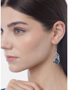 YouBella Blue Silver-Plated Stone-Studded Contemporary Drop Earrings