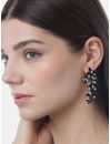 YouBella Black Silver-Plated Stone-Studded Floral Shaped Drop Earrings