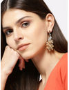 YouBella Beige  Silver-Toned Stone Studded Peacock Shaped Drop Earrings