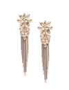 YouBella Beige  Gunmetal-Toned Stone-Studded Tasselled Floral Drop Earrings