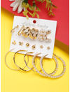 Set Of 9 Gold-Toned & Off White Circular Hoop Earrings