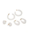 White Set of 3 Contemporary Half Hoop Earrings