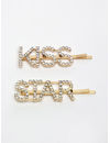 YouBella Set of 2 Gold-Toned & White Embellished Bobby Pins