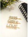 YouBella Gold-Toned & White Set of 3 Embellished Bobby Pins