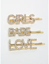 YouBella Gold-Toned & White Set of 3 Embellished Bobby Pins