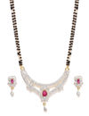 YouBella Black  Magenta Gold-Plated Stone-Studded  Beaded Mangalsutra with Earrings
