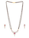 YouBella Black  Pink Gold-Plated Stone-Studded  Beaded Mangalsutra with Earrings