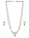 YouBella Black  Pink Gold-Plated Stone-Studded  Beaded Mangalsutra with Earrings