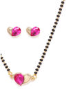 YouBella Black  Pink Gold-Plated Stone-Studded  Beaded Mangalsutra with Earrings