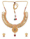 YouBella Green  Red Gold-Plated Stone-Studded Beaded Jewellery Set