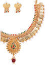 YouBella Green  Red Gold-Plated Stone-Studded Beaded Jewellery Set