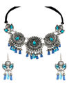 YouBella Jewellery Oxidised Silver Necklace Jewellery Set with Earrings for Girls and Women (Blue) (YBNK_50531)