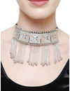 Shayna Jewellery Oxidised Silver-Plated Floral Stone-Studded Afghani Necklace