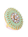 YouBella Green Gold-Plated Stone-Studded Meenakari Adjustable Finger Ring