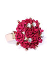 YouBella Magenta Gold-Plated Stone-Studded Floral Adjustable Finger Ring