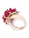 YouBella Magenta Gold-Plated Stone-Studded Floral Adjustable Finger Ring