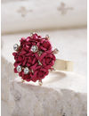 YouBella Magenta Gold-Plated Stone-Studded Floral Adjustable Finger Ring