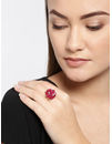 YouBella Magenta Gold-Plated Stone-Studded Floral Adjustable Finger Ring