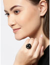 YouBella Black Gold-Plated Stone-Studded Floral Adjustable Finger Ring