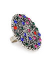 YouBella
Silver-Plated Blue & Orange Stone-Studded Afgan Adjustable Finger Ring