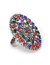 YouBella Silver-Plated Green  Orange Stone-Studded Adjustable Finger Ring