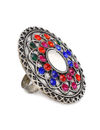 YouBella Silver-Plated Blue  Orange Stone-Studded Afgan Adjustable Finger Ring