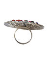 YouBella Silver-Plated Blue  Orange Stone-Studded Afgan Adjustable Finger Ring