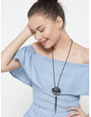 YouBella Gunmetal-Toned  Blue Stone-Studded Pendant with Chain