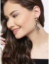 YouBella Black Gold-Plated Stone-Studded Floral Drop Earrings