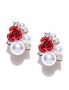 YouBella Off-White  Red Floral Beaded Oversized Stone Studs