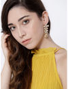 YouBella Beige Gold-Plated Stone-Studded Floral Drop Earrings