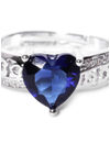 YouBella Women Navy Blue  Silver-Toned Stone-Studded Heart-Shaped Adjustable Ring