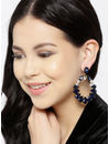 YouBella Navy Gold-Plated Stone-Studded Oval Drop Earrings