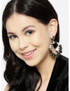 YouBella Black Gold-Plated Stone-Studded Oval Drop Earrings