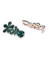 YouBella Green Gold-Plated Stone-Studded Floral Drop Earrings