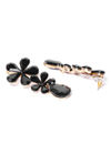YouBella Black Gold-Plated Stone-Studded Floral Drop Earrings
