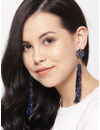 YouBella Navy Gold-Plated Stone-Studded Floral-Shaped Tasselled Drop Earrings