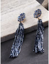 YouBella Navy Gold-Plated Stone-Studded Floral-Shaped Tasselled Drop Earrings