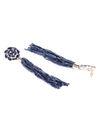 YouBella Navy Gold-Plated Stone-Studded Floral-Shaped Tasselled Drop Earrings