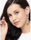 YouBella Gold-Plated Stone-Studded Leaf Shaped Drop Earrings