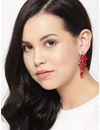 YouBella Red Gold-Plated Leaf-Shaped Stone-Studded Drop Earrings