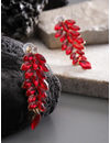 YouBella Red Gold-Plated Leaf-Shaped Stone-Studded Drop Earrings