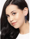 YouBella Navy Gold-Plated Stone-Studded Leaf-Shaped Drop Earrings