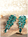 YouBella Green Gold-Plated Stone-Studded Leaf Shaped Drop Earrings